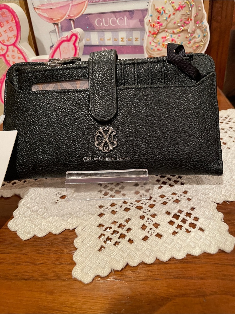 Christian Lacroix Black Pebbled Leather Wallet